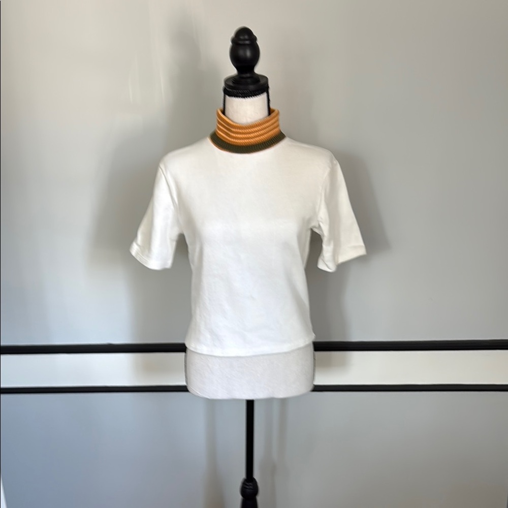 Zara White Cotton Sweater with Contrast Neck